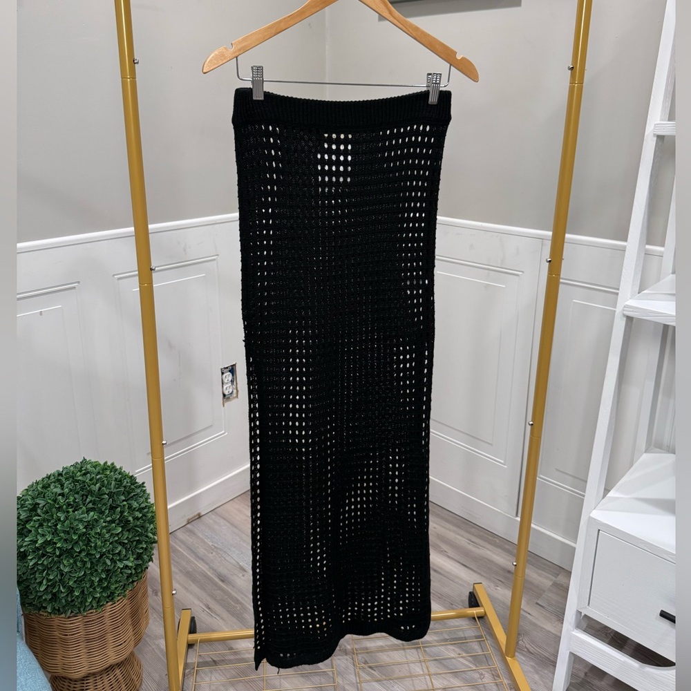 Elan Black Crochet Maxi Skirt Sheer Knit Beach Cover Up Size Small - Picture 5 of 7